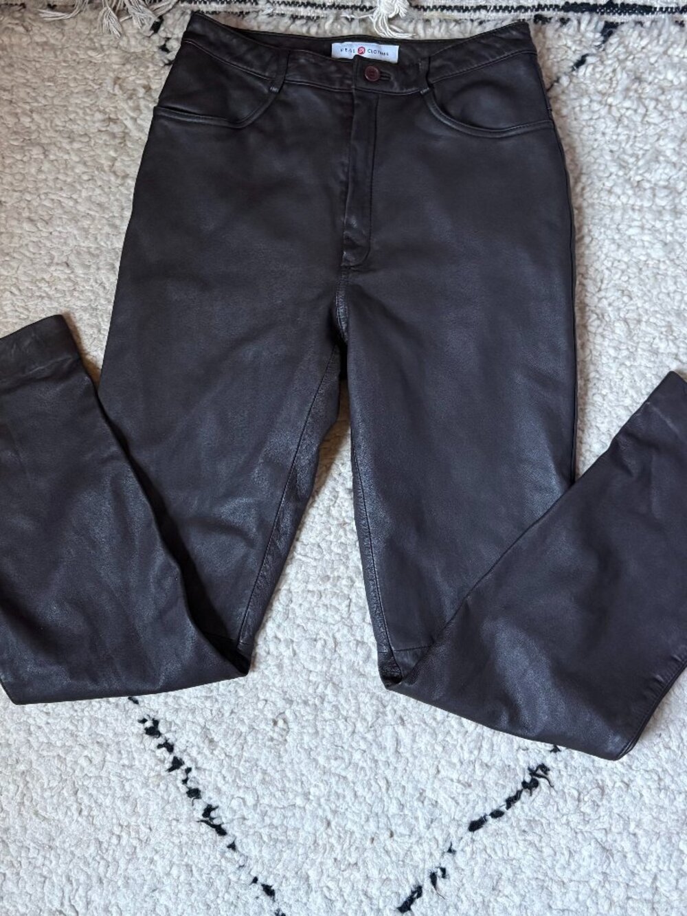 Saks Fifth Avenue Real Clothes soft brown leather women's pants size 2